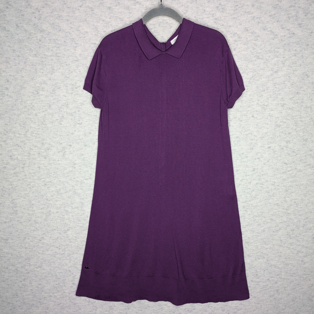 Lacoste Purple Mini Polo Dress Button Back Sz M Silk Cotton Blend